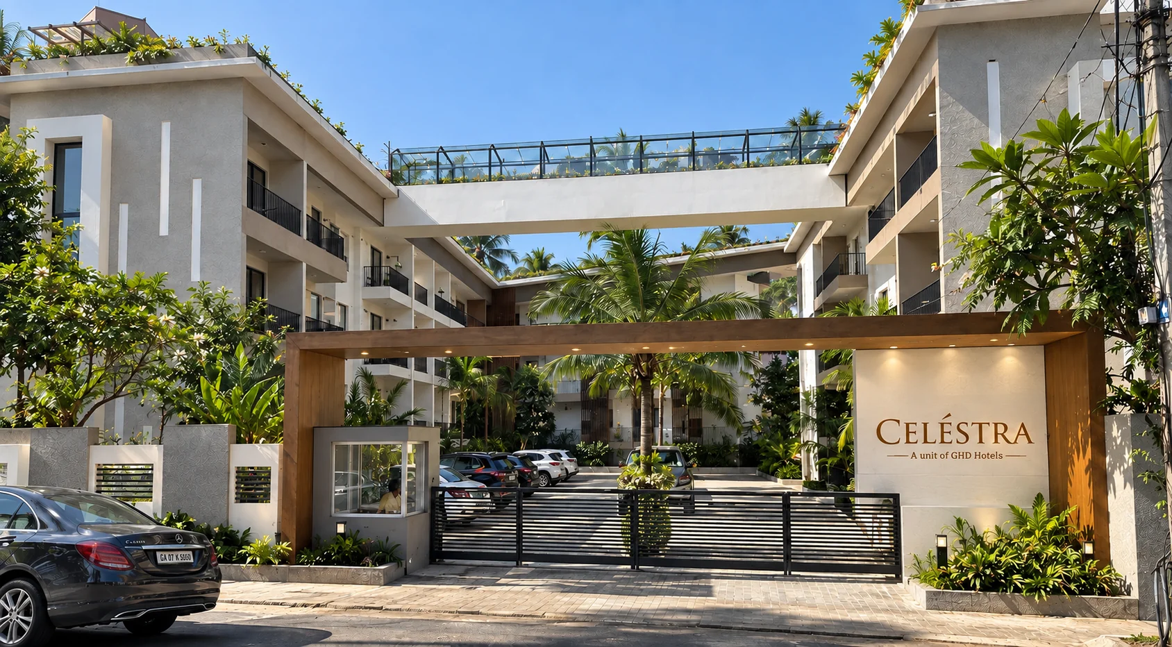 Entrance of Celéstra luxury hotel by GHD Hotels in Dodamarg